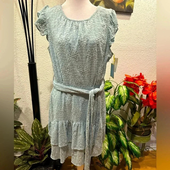 CeCe aqua dusk layered mini dress size 10 - Picture 1 of 10